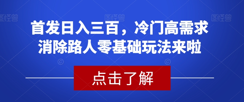 首发日入三百，冷门高需求消除路人零基础玩法来啦【揭秘】-天天项目库