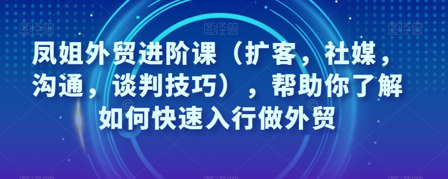 凤姐外贸进阶课（扩客，社媒，沟通，谈判技巧），帮助你了解如何快速入行做外贸-天天项目库