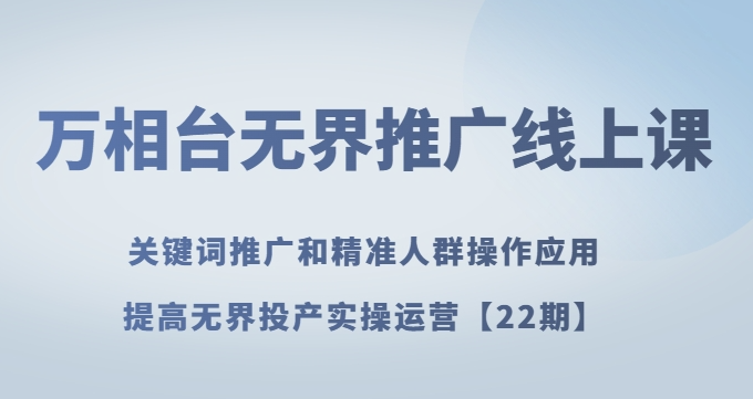 万相台无界推广线上课关键词推广和精准人群操作应用，提高无界投产实操运营【22期】-天天项目库