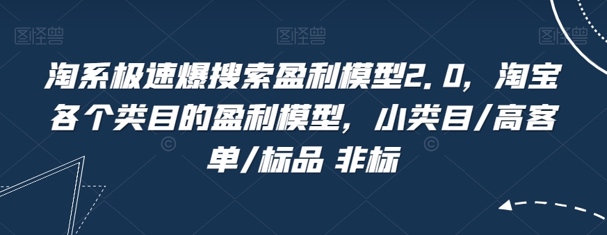 淘系极速爆搜索盈利模型2.0，淘宝各个类目的盈利模型，小类目/高客单/标品 非标-天天项目库