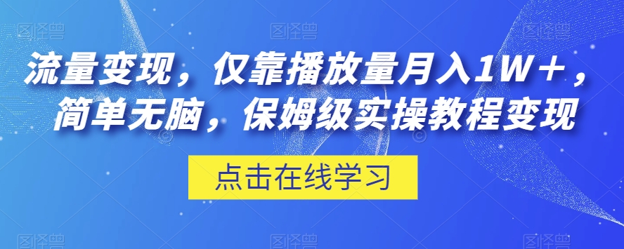 流量变现，仅靠播放量月入1W＋，简单无脑，保姆级实操教程【揭秘】-天天项目库