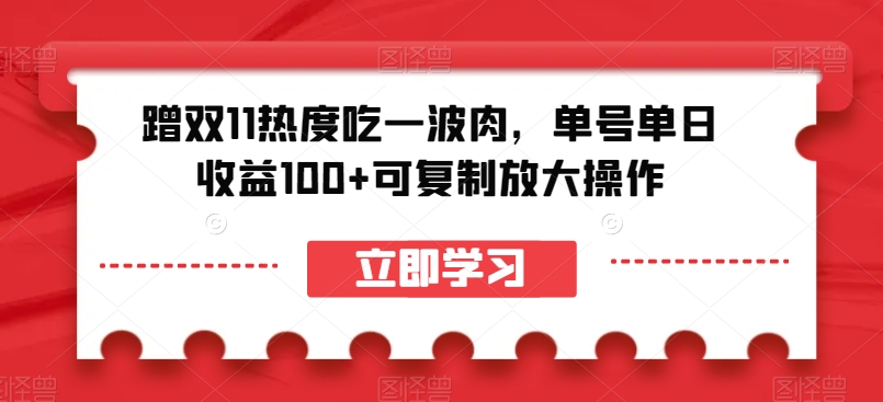 蹭双11热度吃一波肉，单号单日收益100+可复制放大操作【揭秘】-天天项目库