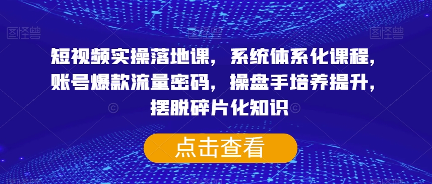 短视频实操落地课，系统体系化课程，账号爆款流量密码，操盘手培养提升，摆脱碎片化知识-天天项目库