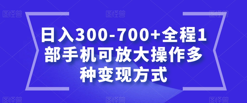 日入300-700+全程1部手机可放大操作多种变现方式【揭秘】-天天项目库