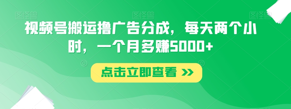 视频号搬运撸广告分成，每天两个小时，一个月多赚5000+-天天项目库