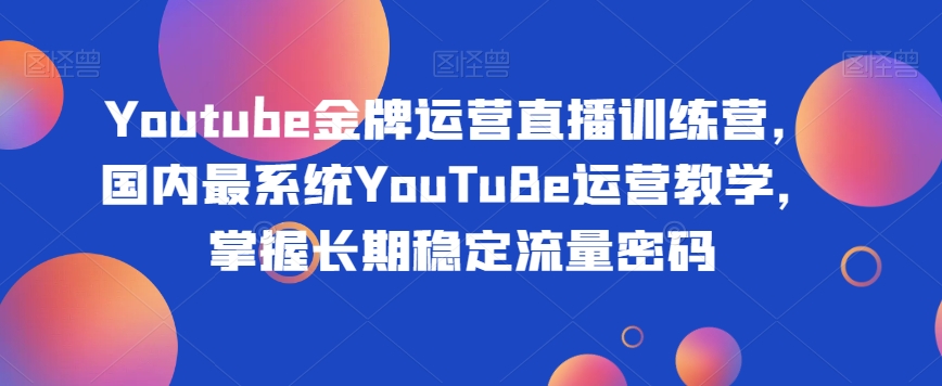 Youtube金牌运营直播训练营，国内最系统YouTuBe运营教学，掌握长期稳定流量密码-天天项目库