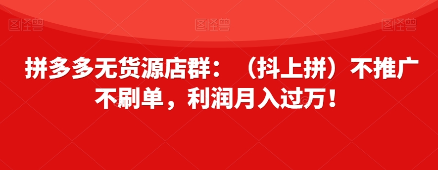 拼多多无货源店群：（抖上拼）不推广不刷单，利润月入过万！【揭秘】-天天项目库