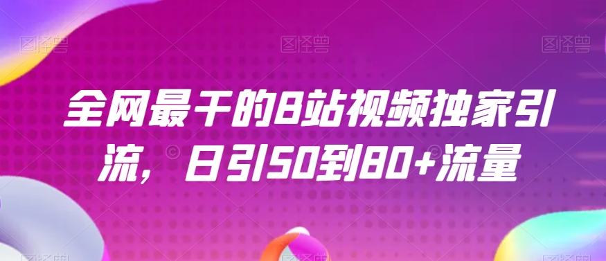 全网最干的B站视频独家引流，日引50到80+流量【揭秘】-天天项目库