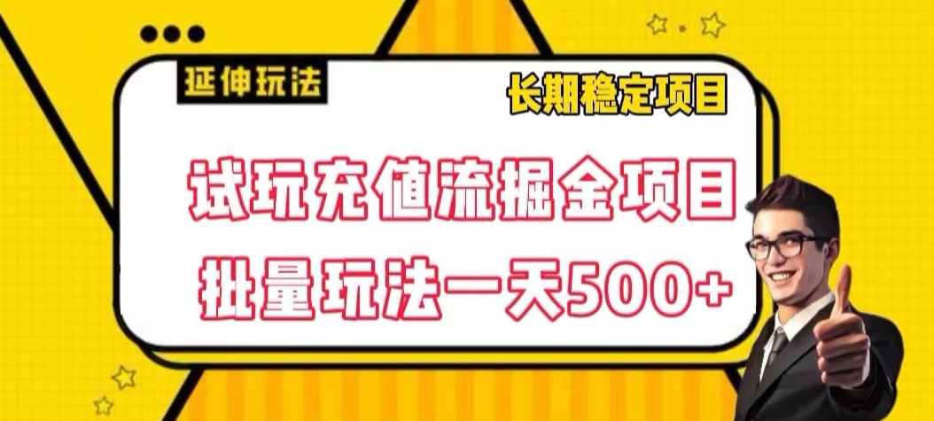 试玩充值流掘金项目，批量矩阵玩法一天500+【揭秘】-天天项目库