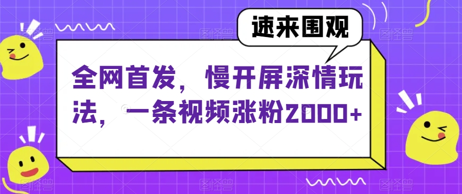 全网首发，慢开屏深情玩法，一条视频涨粉2000+【揭秘】-天天项目库