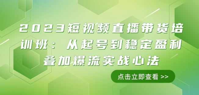 2023短视频直播带货培训班：从起号到稳定盈利叠加爆流实战心法（11节课）-天天项目库