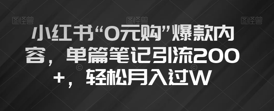 小红书“0元购”爆款内容，单篇笔记引流200+，轻松月入过W【揭秘】-天天项目库