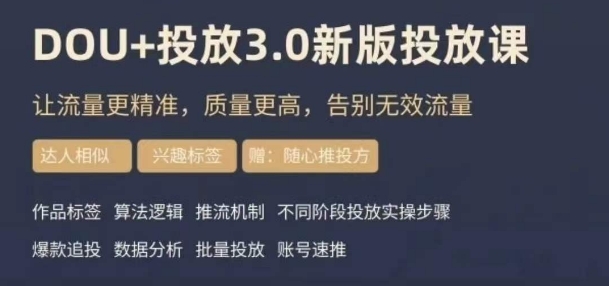 dou+豆荚投放实操课3.0新版，让流量更精准，质量更高，告别无效流量-天天项目库