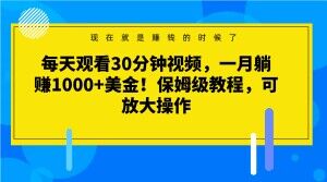 每天观看30分钟视频，一月躺赚1000+美金！保姆级教程，可放大操作【揭秘】-天天项目库