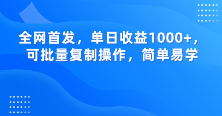 全网首发，单日收益1000+，可批量复制操作，简单易学【揭秘】-天天项目库