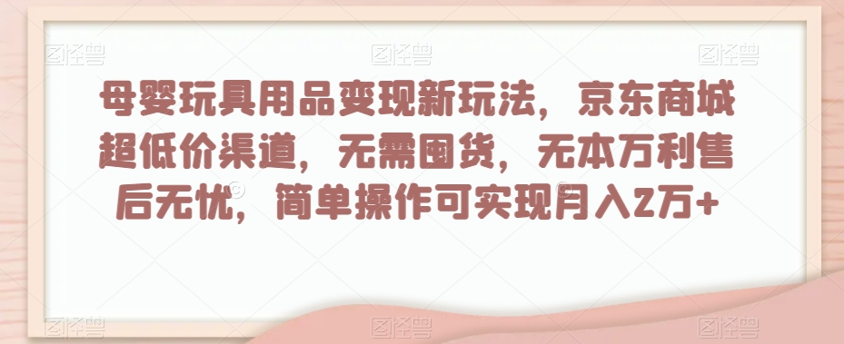 母婴玩具用品变现新玩法，京东商城超低价渠道，简单操作可实现月入2万+【揭秘】-天天项目库