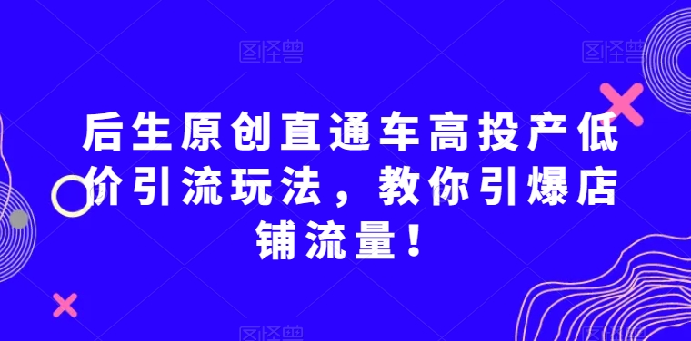 后生原创直通车高投产低价引流玩法，教你引爆店铺流量！-天天项目库