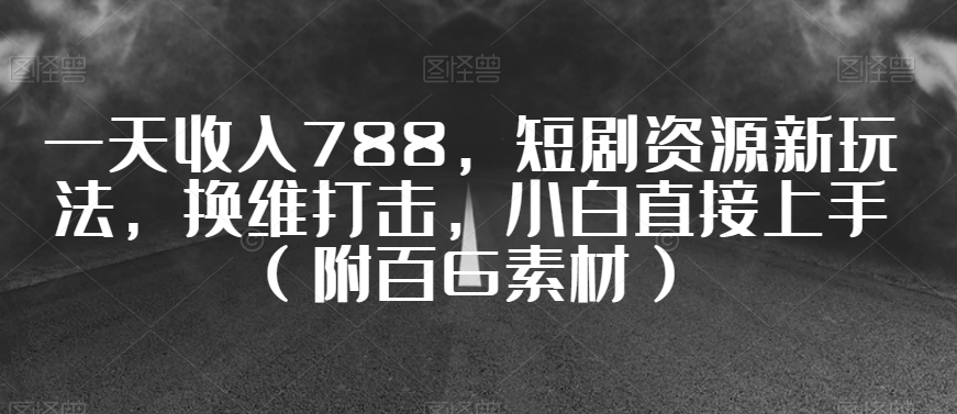 一天收入788，短剧资源新玩法，换维打击，小白直接上手（附百G素材）【揭秘】-天天项目库