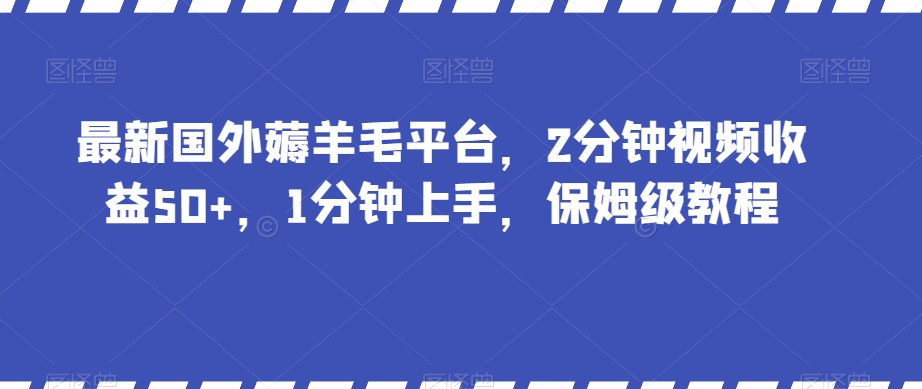 最新国外薅羊毛平台，2分钟视频收益50+，1分钟上手，保姆级教程【揭秘】-天天项目库