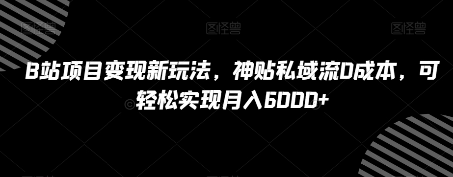 B站项目变现新玩法，神贴私域流0成本，可轻松实现月入6000+【揭秘】-天天项目库