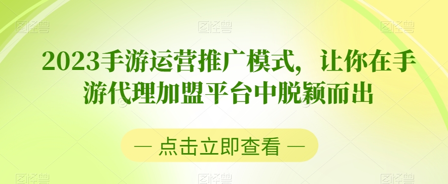 2023手游运营推广模式，让你在手游代理加盟平台中脱颖而出-天天项目库