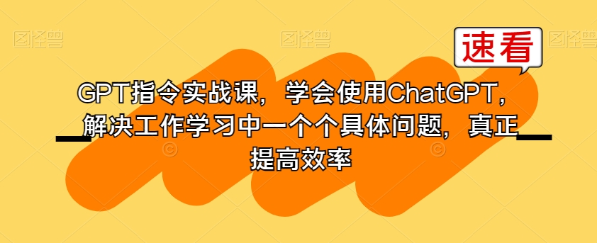 GPT指令实战课，学会使用ChatGPT，解决工作学习中一个个具体问题，真正提高效率-天天项目库