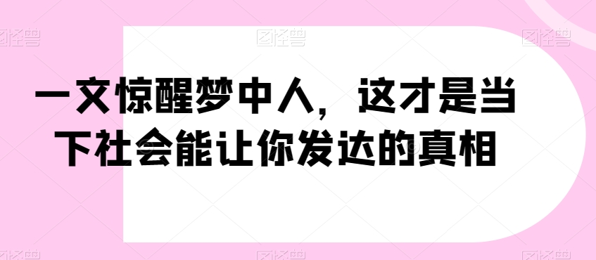 一文惊醒梦中人，这才是当下社会能让你发达的真相【公众号付费文章】-天天项目库