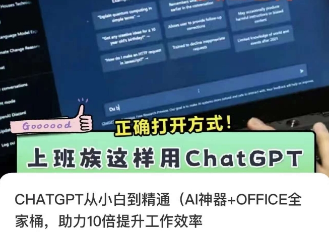 CHATGPT从小白到精通，AI神器+OFFICE全家桶，助力10倍提升工作效率-天天项目库