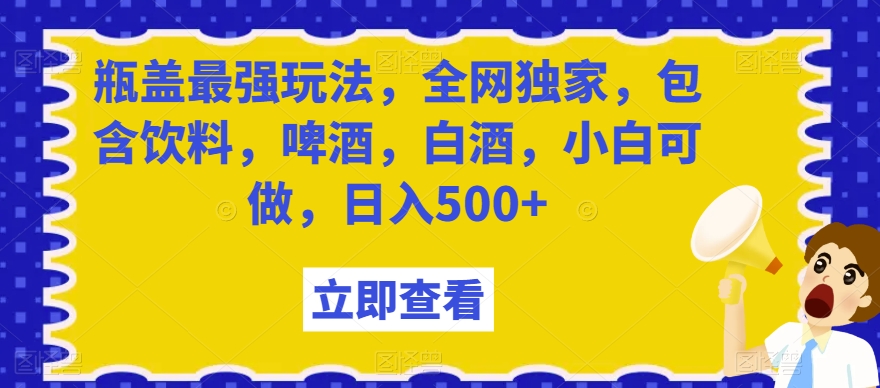 瓶盖最强玩法，全网独家，包含饮料，啤酒，白酒，小白可做，日入500+【揭秘】-天天项目库