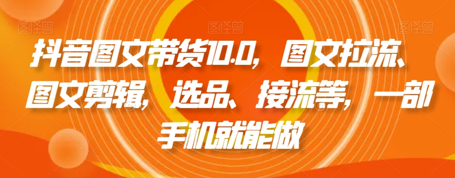 抖音图文带货10.0，图文拉流、图文剪辑，选品、接流等，一部手机就能做-天天项目库