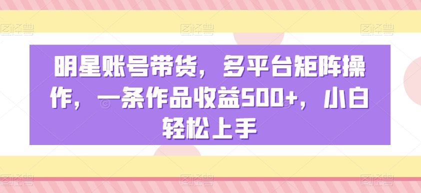 明星账号带货，多平台矩阵操作，一条作品收益500+，小白轻松上手【揭秘】-天天项目库