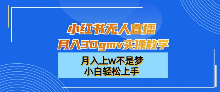 小红书无人直播月入30gmv实操教学，月入上w不是梦，小白轻松上手【揭秘】-天天项目库