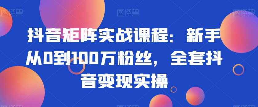 抖音矩阵实战课程：新手从0到100万粉丝，全套抖音变现实操-天天项目库