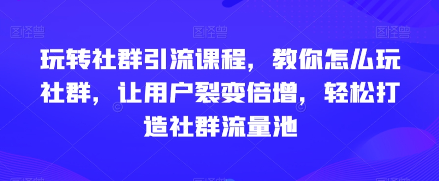 玩转社群引流课程，教你怎么玩社群，让用户裂变倍增，轻松打造社群流量池-天天项目库