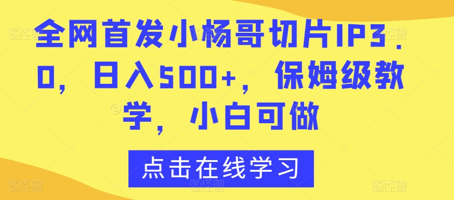 全网首发小杨哥切片IP3.0，日入500+，保姆级教学，小白可做【揭秘】-天天项目库