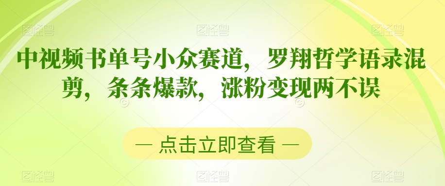 中视频书单号小众赛道，罗翔哲学语录混剪，条条爆款，涨粉变现两不误【揭秘】-天天项目库