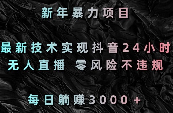 新年暴力项目，最新技术实现抖音24小时无人直播，零风险不违规，每日躺赚3000＋【揭秘】-天天项目库