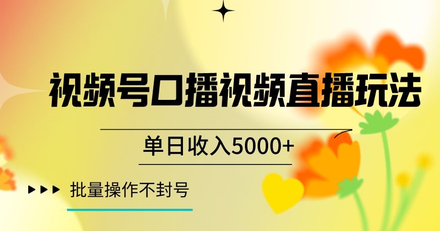 视频号囗播视频直播玩法，单日收入5000+，批量操作不封号【揭秘】-天天项目库