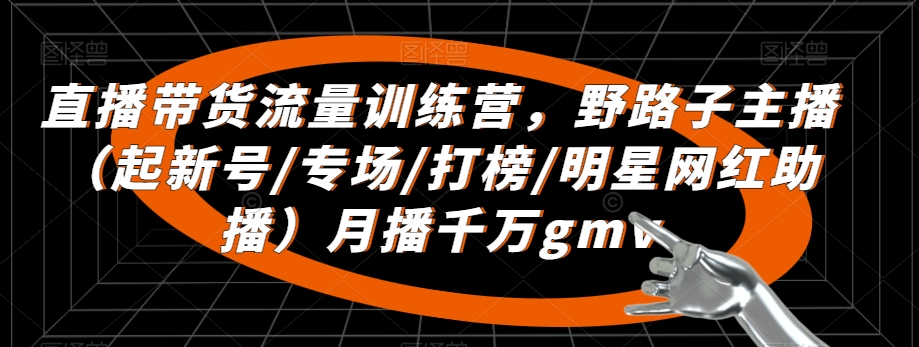 直播带货流量训练营，​野路子主播（起新号/专场/打榜/明星网红助播）月播千万gmv-天天项目库