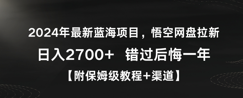 2024年最新蓝海项目，悟空网盘拉新，日入2700+错过后悔一年【附保姆级教程+渠道】【揭秘】-天天项目库