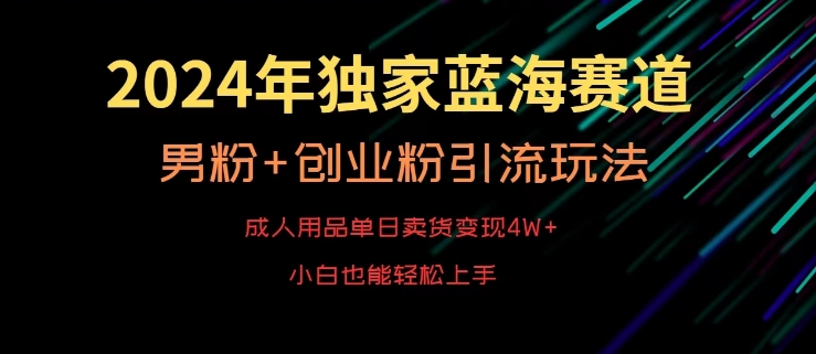 2024年独家蓝海赛道，成人用品单日卖货变现4W+，男粉+创业粉引流玩法，不愁搞不到流量【揭秘】-天天项目库