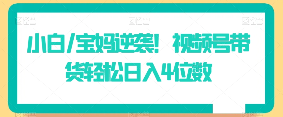 小白/宝妈逆袭！视频号带货轻松日入4位数【揭秘】-天天项目库