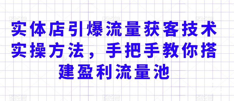 实体店引爆流量获客技术实操方法，手把手教你搭建盈利流量池，让你的生意客户裂变渠道裂变-天天项目库