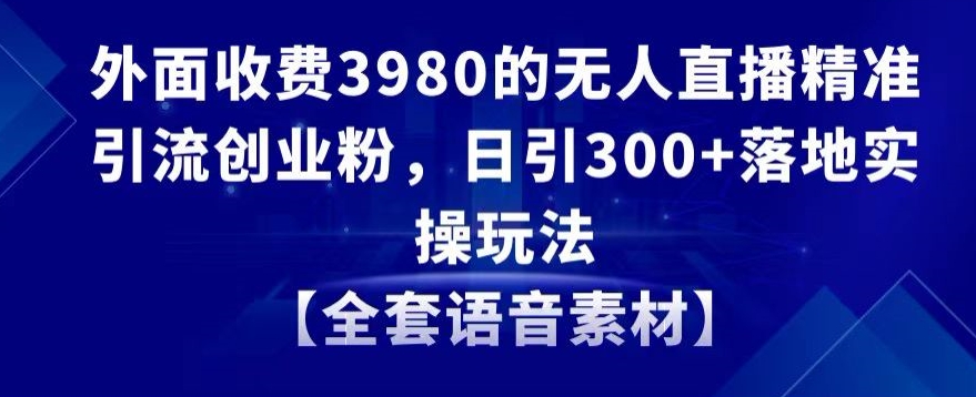 外面收费3980的无人直播精准引流创业粉，日引300+落地实操玩法【全套语音素材】【揭秘】-天天项目库