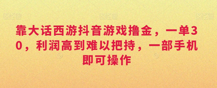 靠大话西游抖音游戏撸金，一单30，利润高到难以把持，一部手机即可操作，日入3000+【揭秘】-天天项目库