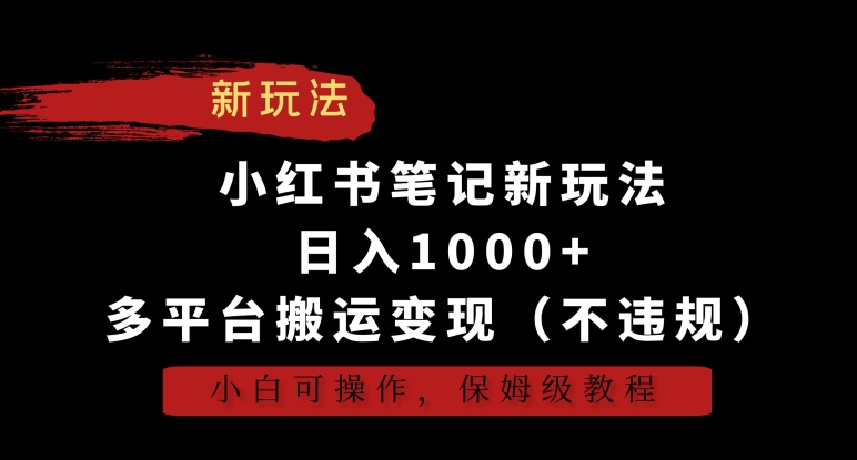 小红书笔记新玩法，日入1000+，多平台搬运变现（不违规），小白可操作，保姆级教程【揭秘】-天天项目库