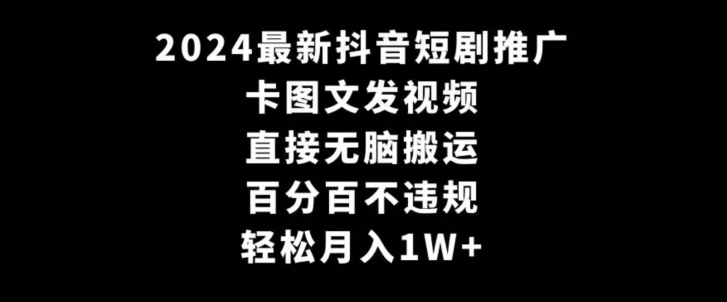 2024最新抖音短剧推广，卡图文发视频，直接无脑搬，百分百不违规，轻松月入1W+【揭秘】-天天项目库