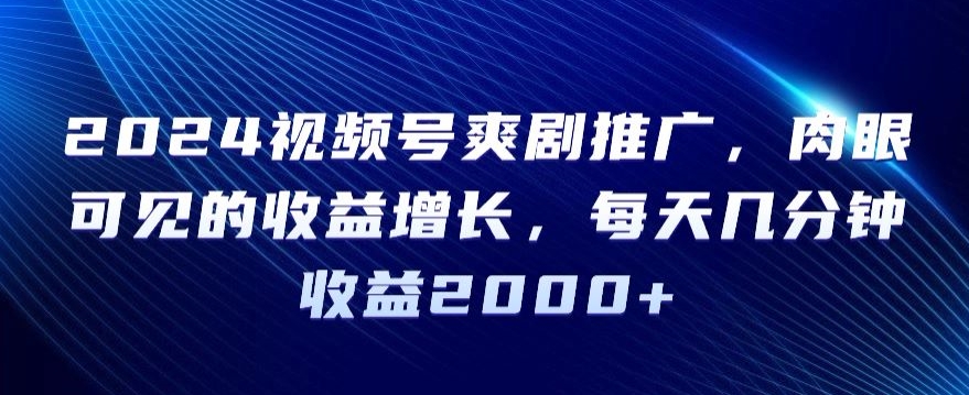 2024视频号爽剧推广，肉眼可见的收益增长，每天几分钟收益2000+【揭秘】-天天项目库