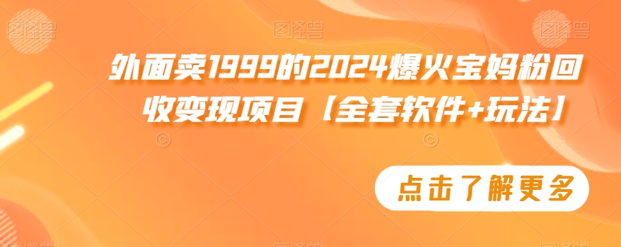 外面卖1999的2024爆火宝妈粉回收变现项目【全套软件+玩法】【揭秘】-天天项目库