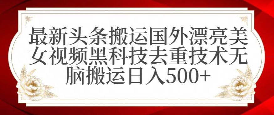 最新头条搬运国外漂亮美女视频黑科技去重技术无脑搬运日入500+【揭秘】-天天项目库